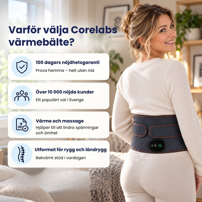 Kvinna med värmebälte runt ryggen