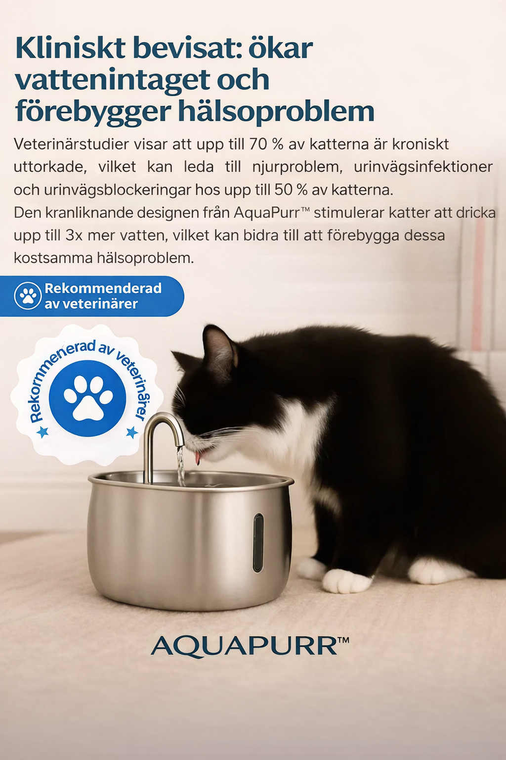 AquaPurr™ | Automatisk Vattenfontän för Katter – Främjar Bättre Hydrering
