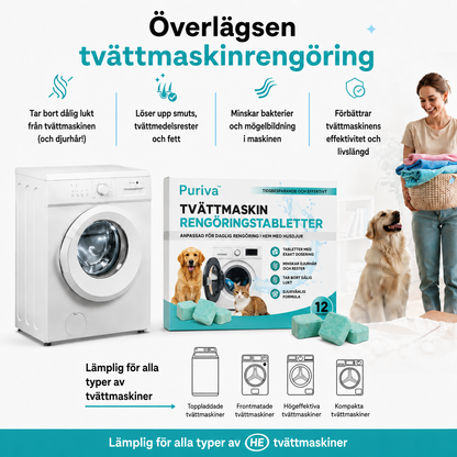 Puriva™ | Eliminera dålig lukt och dolda rester i tvättmaskinen