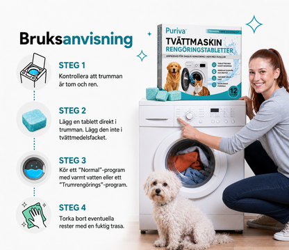 Puriva™ | Eliminera dålig lukt och dolda rester i tvättmaskinen