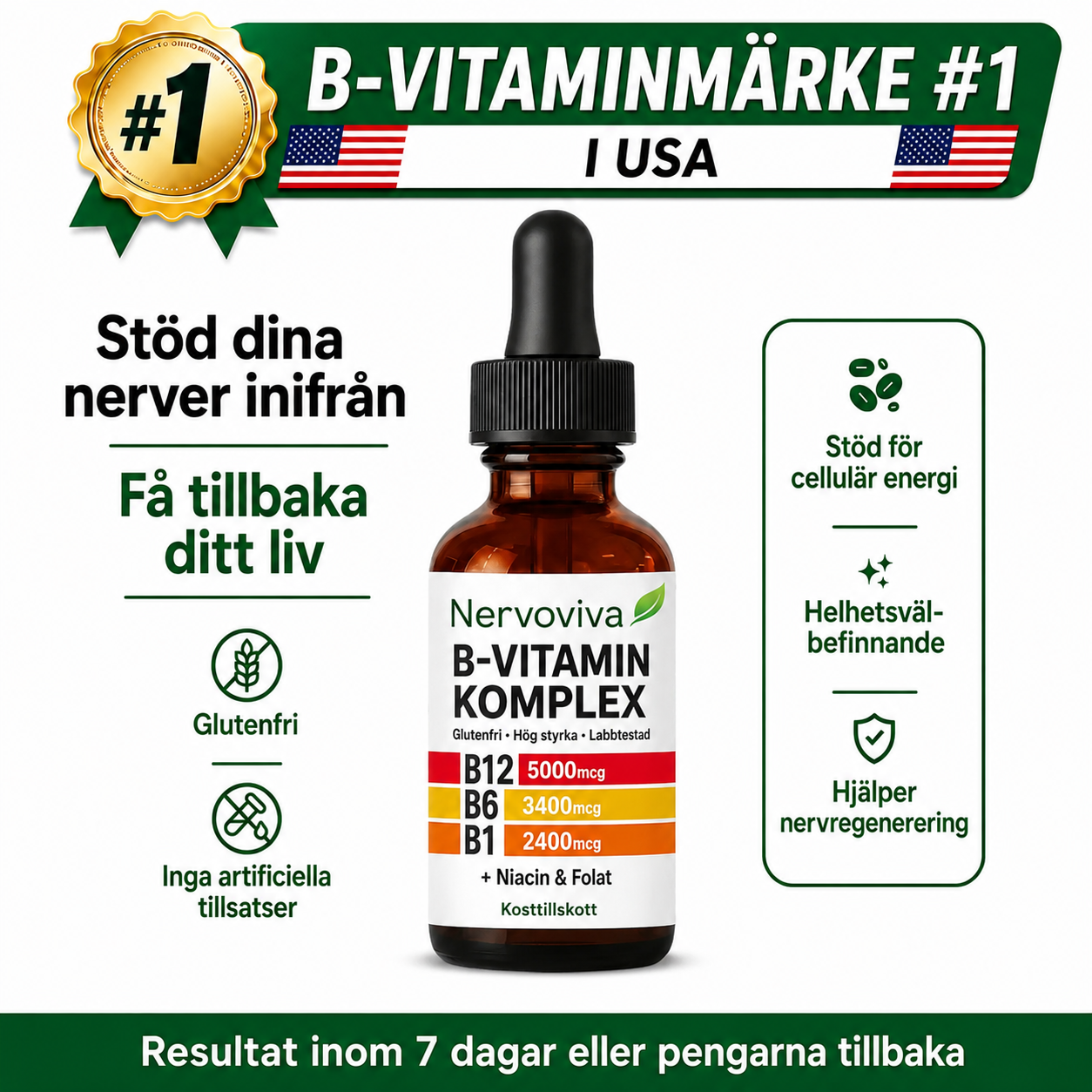 NervoViva™ | 5-i-1 Vitamin B-komplex i droppform – för nerver, energi & fokus