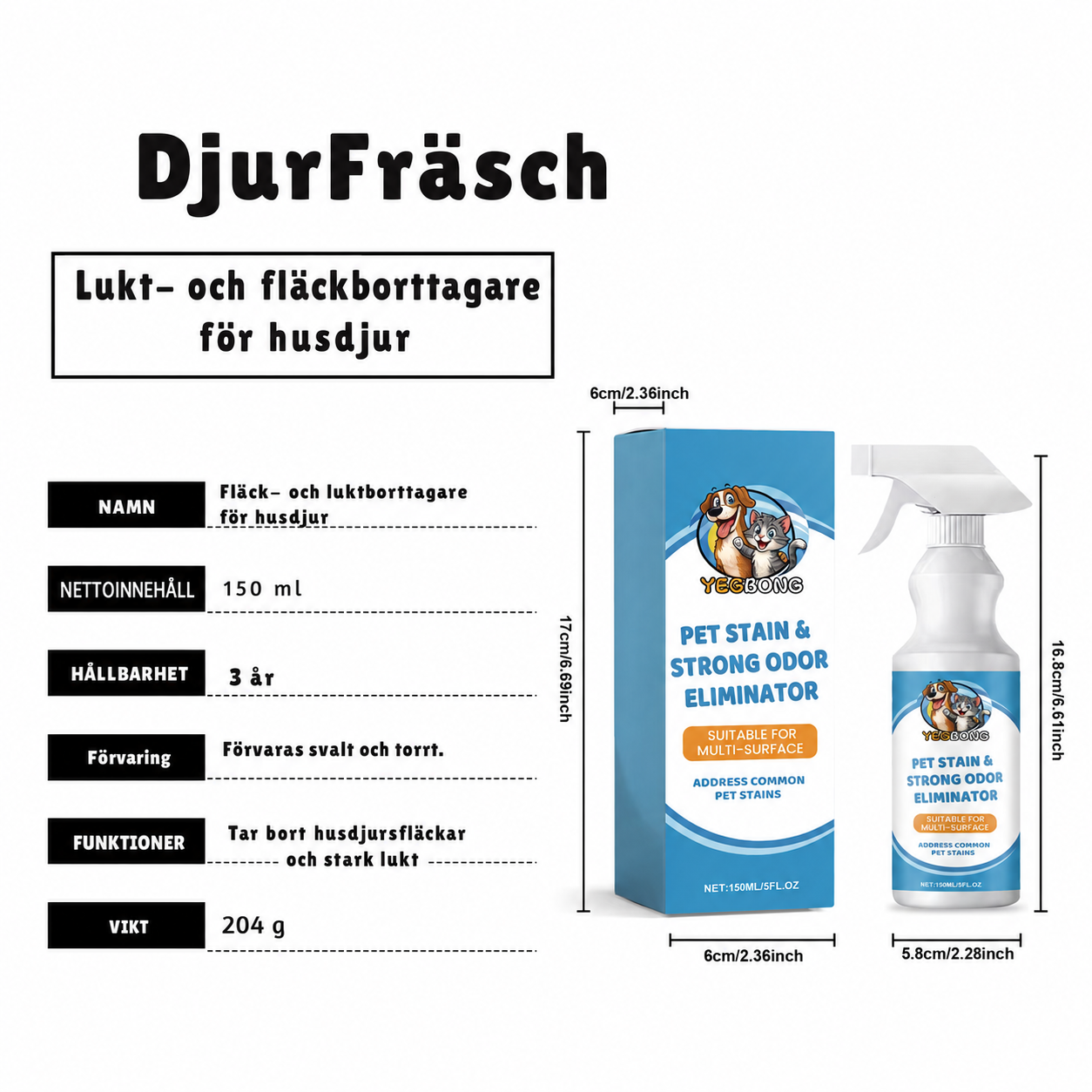 DjurFräsch – Fläck- & luktborttagare för husdjur