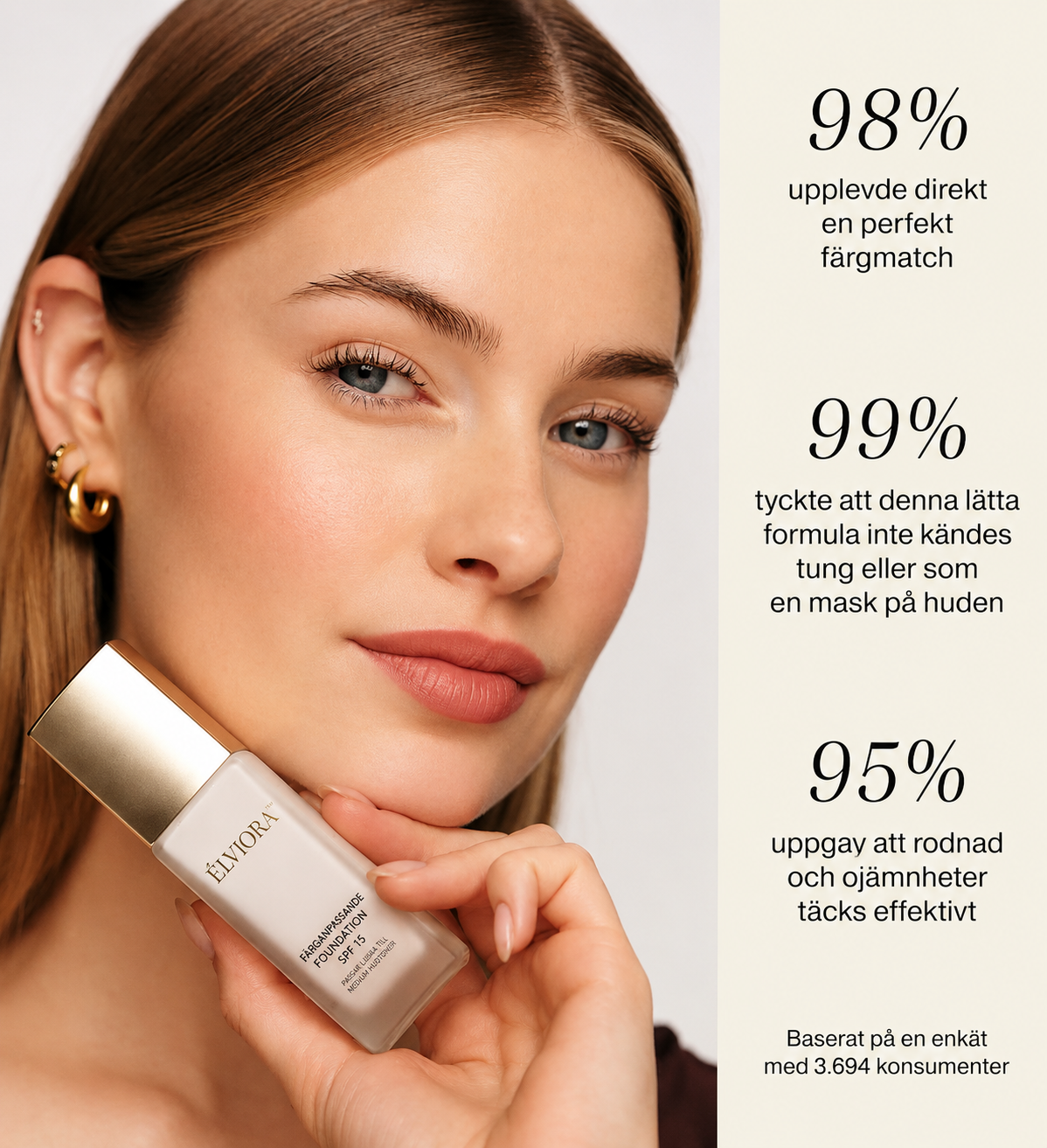 Élviora™ | Färganpassande Foundation Naturlig Lyster med SPF 30