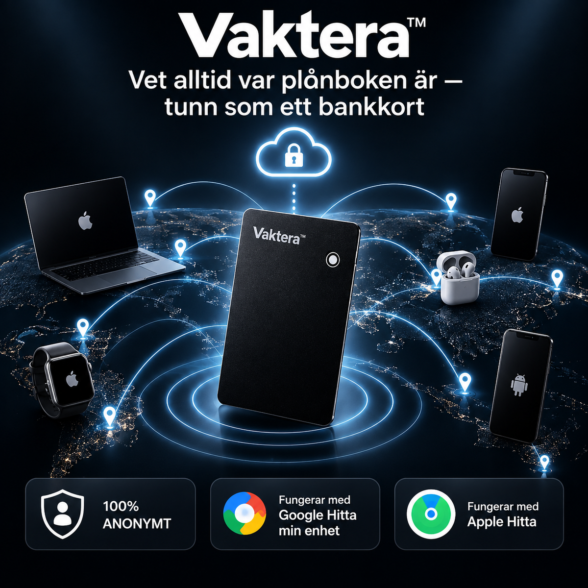 Vaktera™ | Vet alltid var plånboken är — tunn som ett bankkort