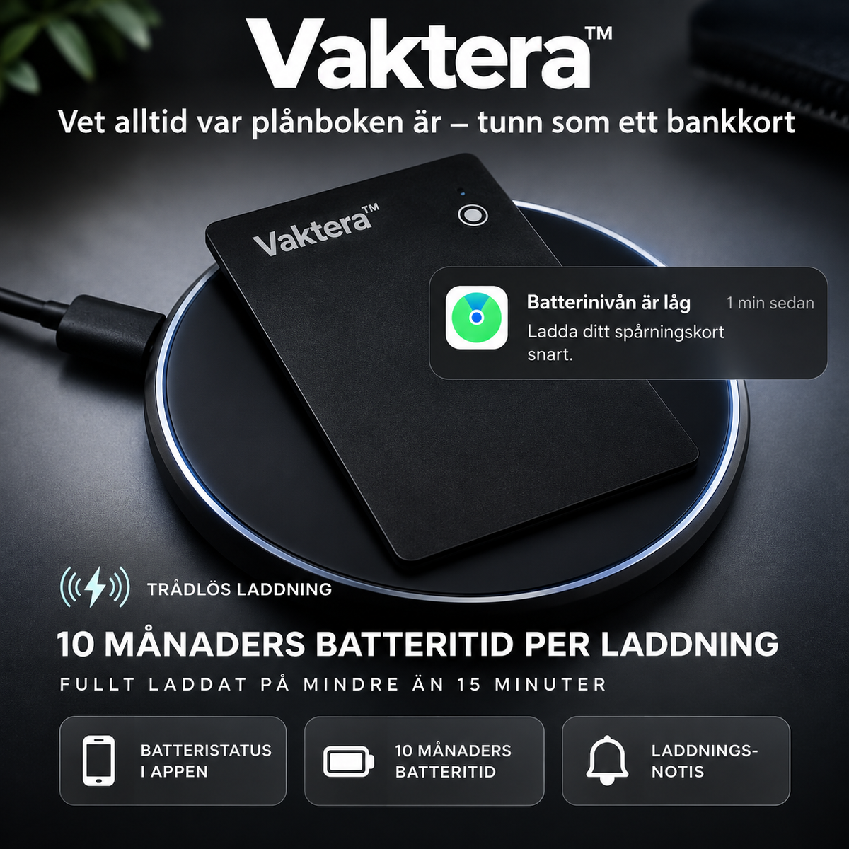 Vaktera™ | Vet alltid var plånboken är — tunn som ett bankkort