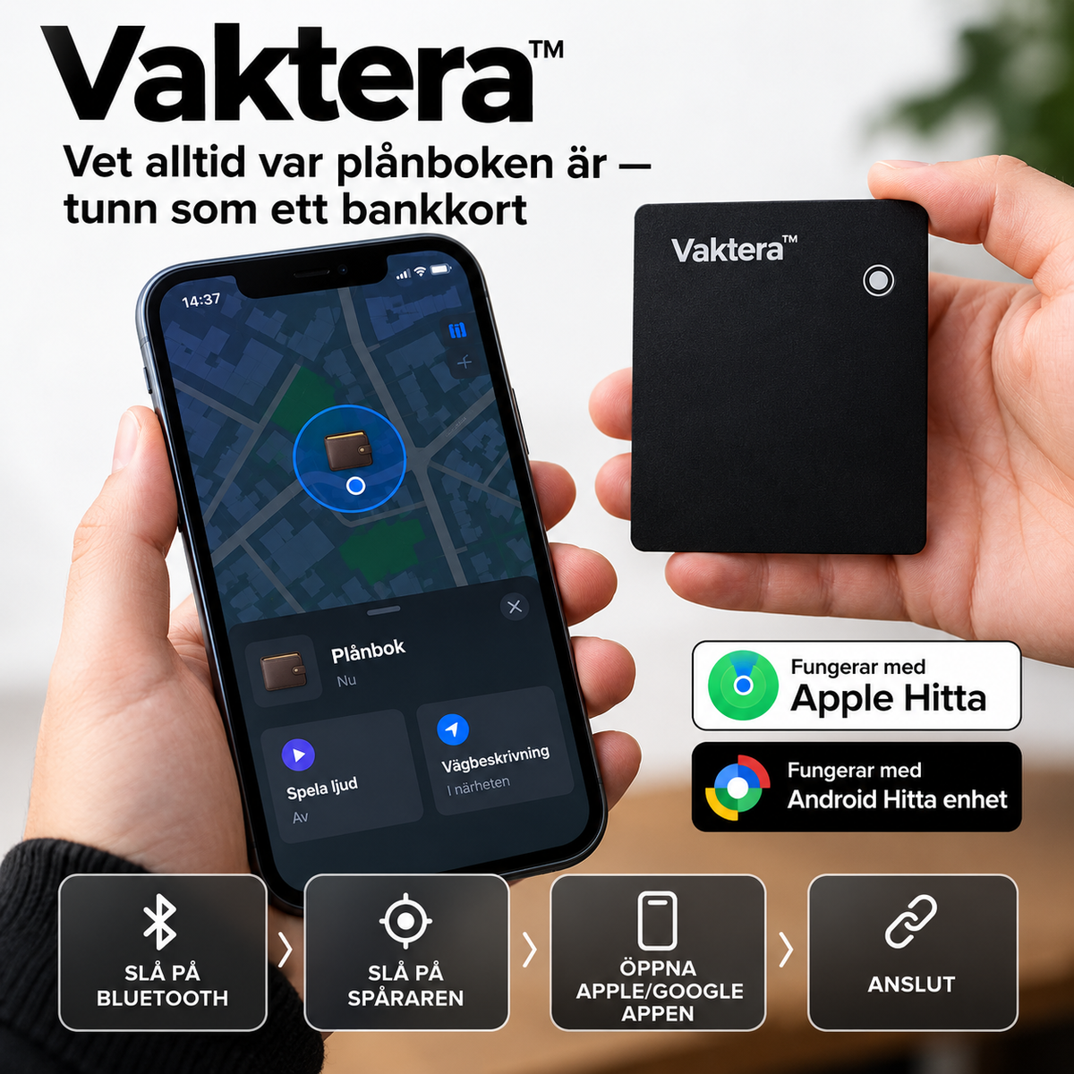 Vaktera™ | Vet alltid var plånboken är — tunn som ett bankkort