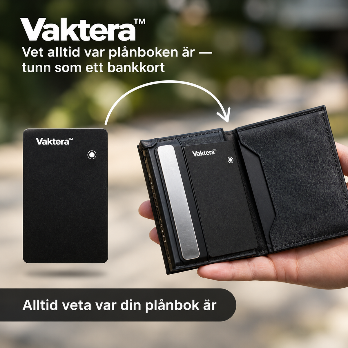 Vaktera™ | Vet alltid var plånboken är — tunn som ett bankkort