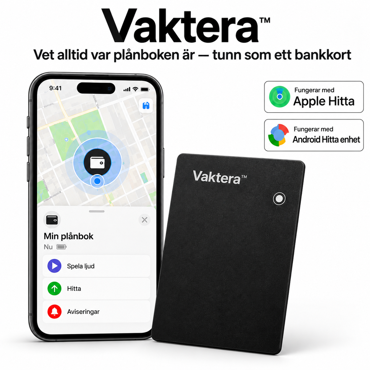 Vaktera™ | Vet alltid var plånboken är — tunn som ett bankkort