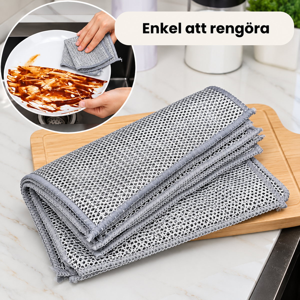 Renvia stålfiberduk rengör köksytor utan hårt skrubbande