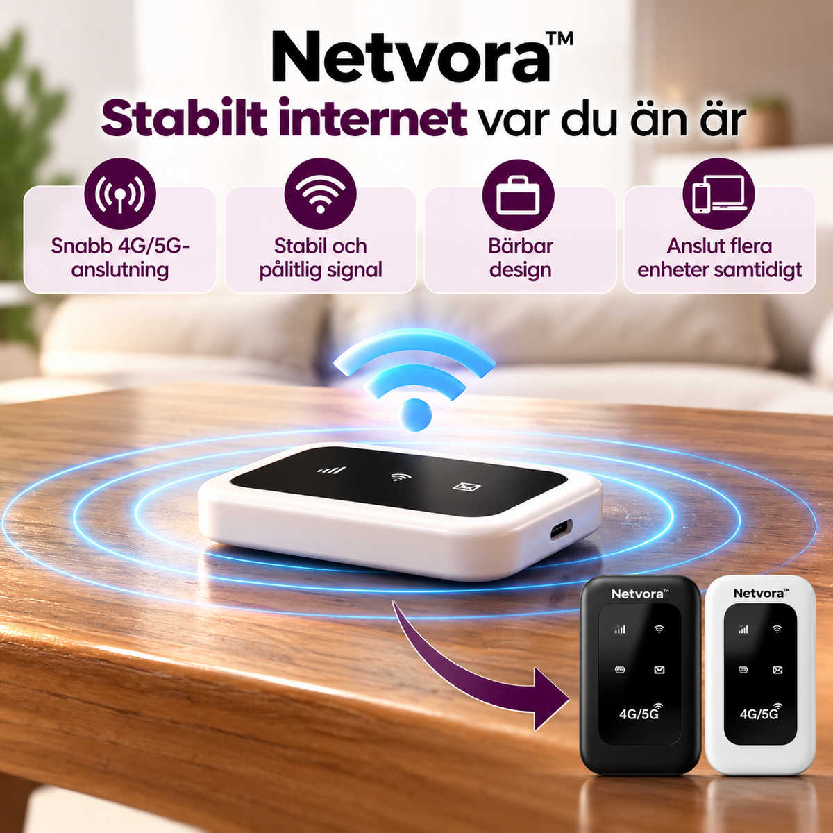 Netvora™ | Bärbar WiFi-router för Internet på Språng