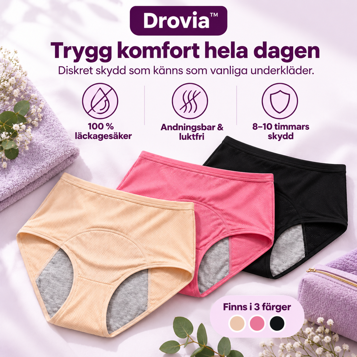 Drovia™ | Läckagesäkra Trosor – Diskret Skydd & Komfort