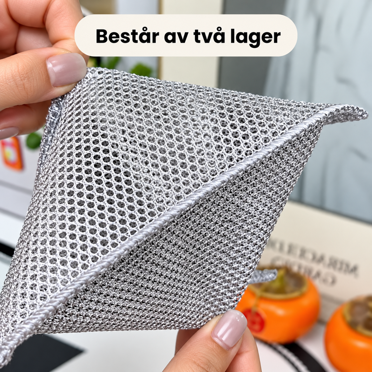 Närbild av Renvia stålfiberduk med finmaskig struktur i två lager