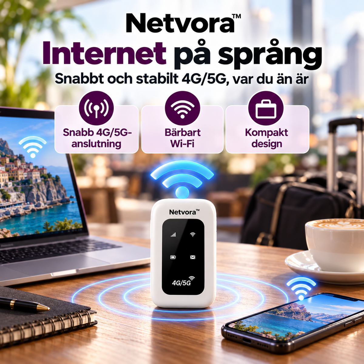 Netvora™ | Bärbar WiFi-router för Internet på Språng