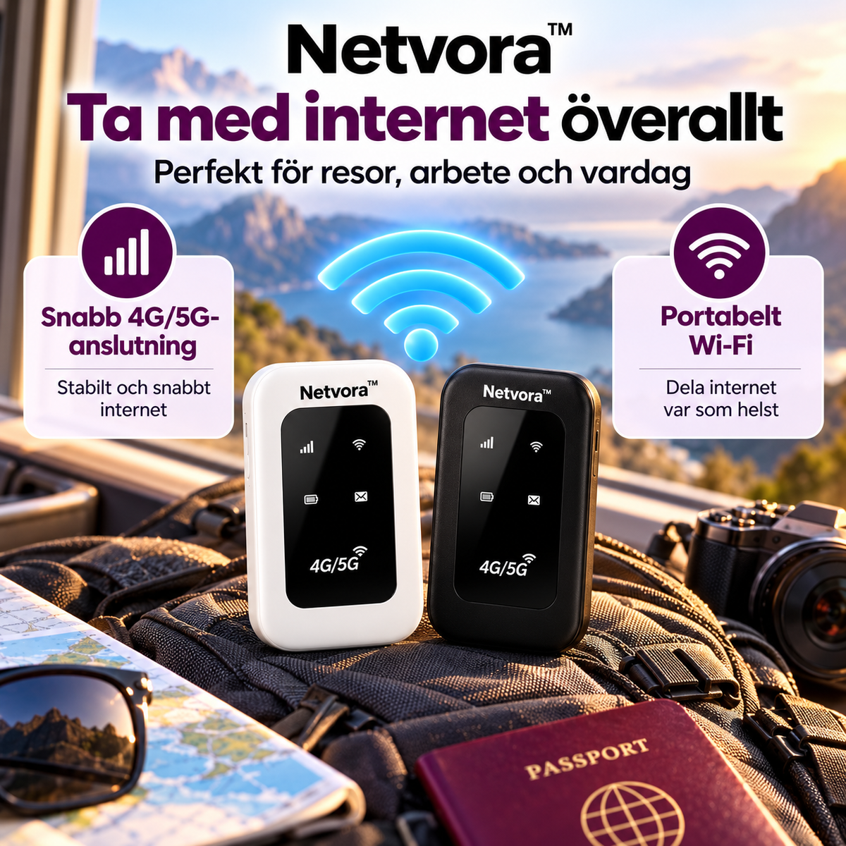Netvora™ | Bärbar WiFi-router för Internet på Språng