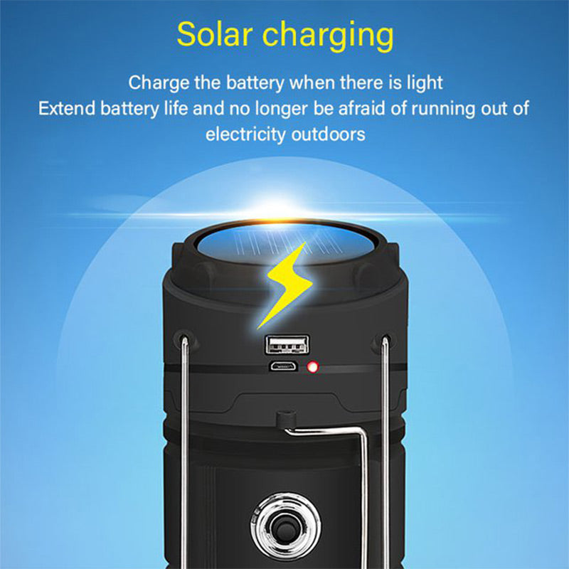 LumiCamp™ | Kraftfull solcellslykta med USB-laddning & powerbank