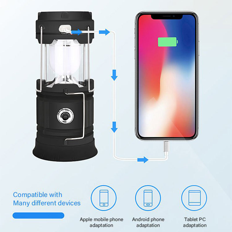LumiCamp™ | Kraftfull solcellslykta med USB-laddning & powerbank